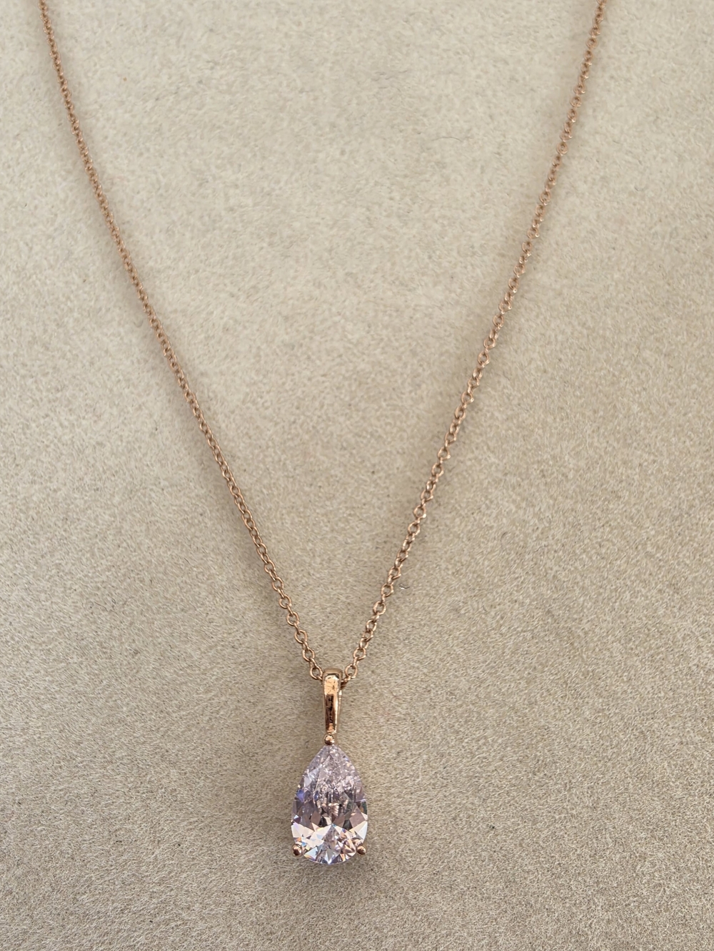 925 Rose Gold Plated Sterling Silver CZ Teardrop Pendant Necklace • 2.15 g